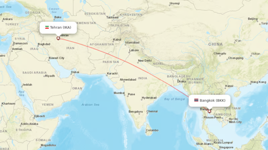 direct flights from bangkok to tehran