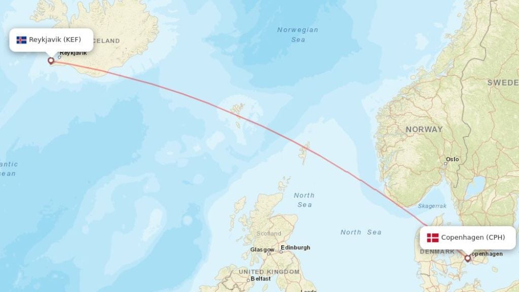direct flights from copenhagen to reykjavik